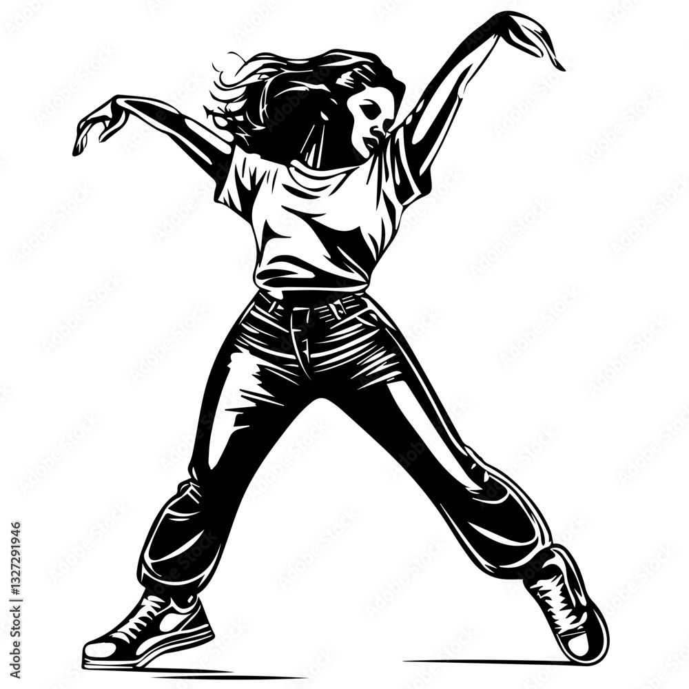 Fototapeta premium Silhouette of a Dancer Highlighting Energetic Hip Movements and Rhythmic Step