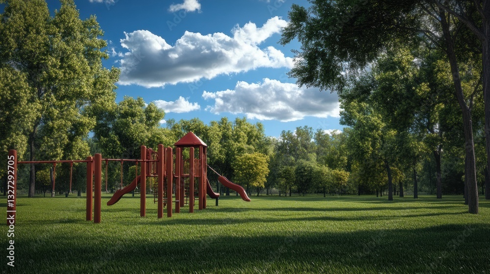 Bright playground in a serene green park. Bright playground in a serene green park.
