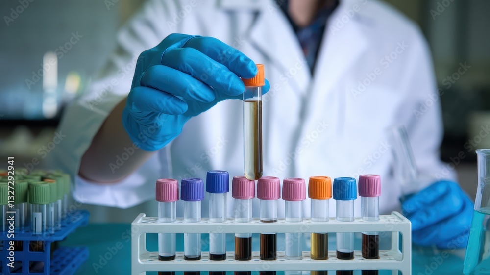 Scientist Examining Test Tubes in a Laboratory Setting