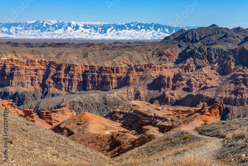 The famous Valley of Castles in the Charyn River Canyon in southeastern Kazakhstan