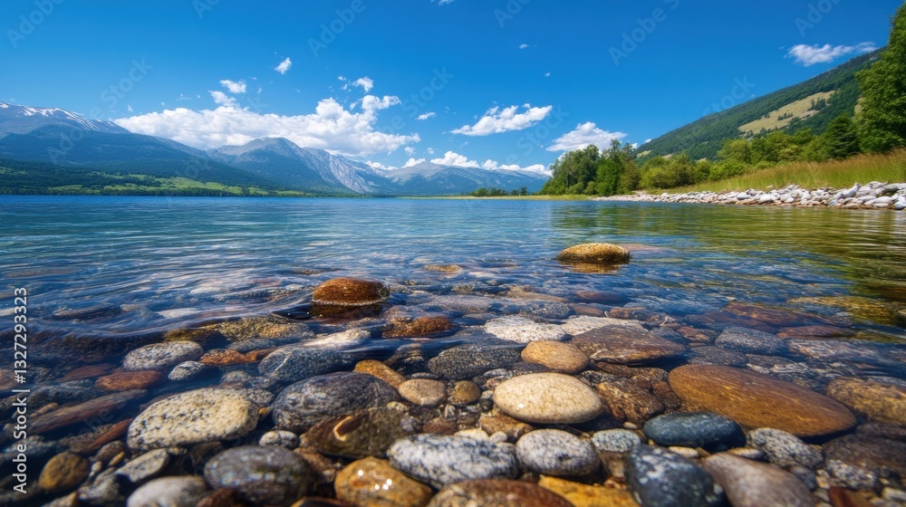 custom made wallpaper toronto digitalClear water reflecting mountains and stones.