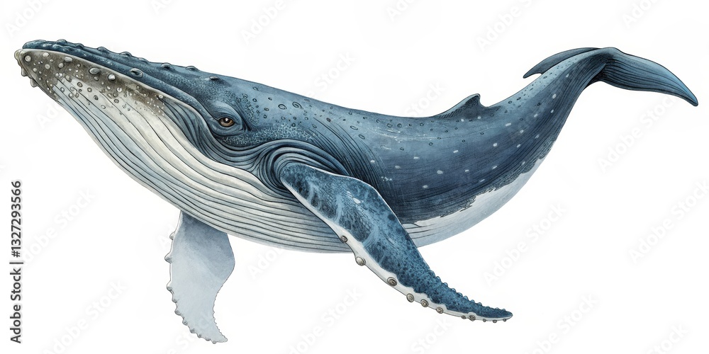 Fototapeta premium Watercolor Humpback Whale Illustration on White Background, Marine life , Wildlife