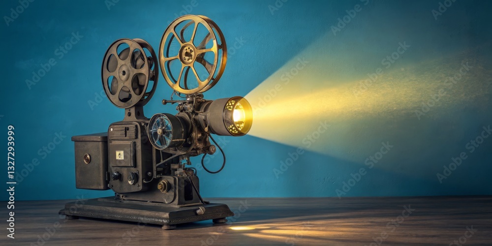 Fototapeta premium Vintage Projector Casting Light, Film , Cinema