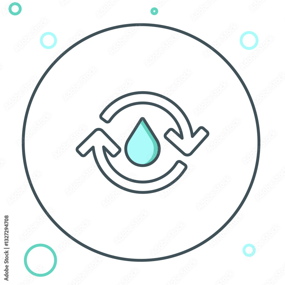 Line Recycle clean aqua icon isolated on white background. Drop of water with sign recycling. Colorful outline concept. Vector Line Recycle clean aqua icon isolated on white background. Drop of water with sign recycling. Colorful outline concept. Vector