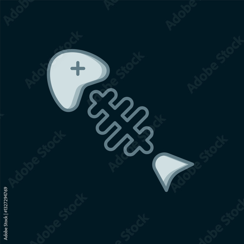 Line Fish skeleton icon isolated on black background. Fish bone sign. Flat filled outline style with shadow. Vector