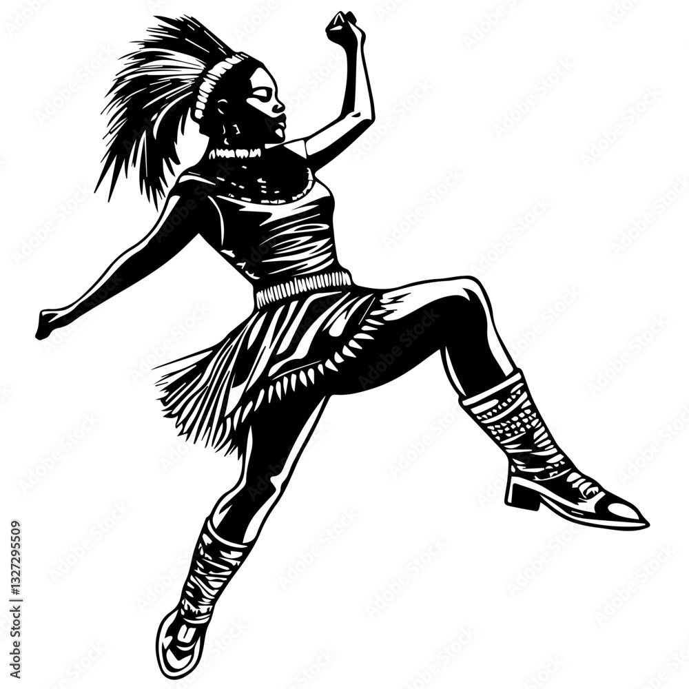 Fototapeta premium Silhouette of a Dancer Highlighting Energetic Hip Movements and Rhythmic Step