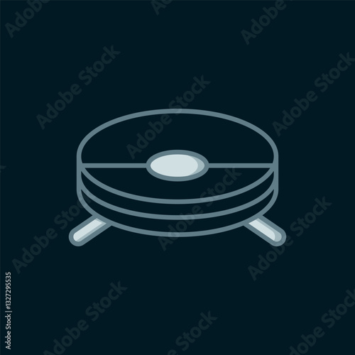 Line Robot vacuum cleaner icon isolated on black background. Home smart appliance for automatic vacuuming, digital device for house cleaning. Flat filled outline style with shadow. Vector
