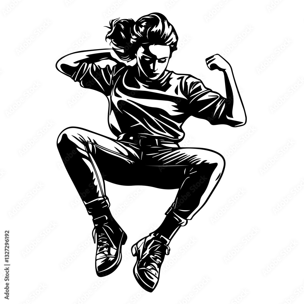 Fototapeta premium Silhouette of a Dancer Highlighting Energetic Hip Movements and Rhythmic Step