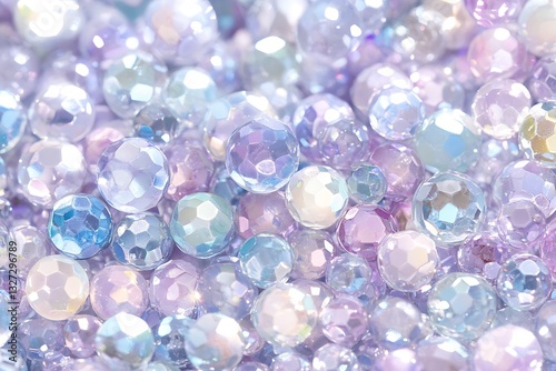 Iridescent spheres of light, reflecting pastel hues of lavender and azure