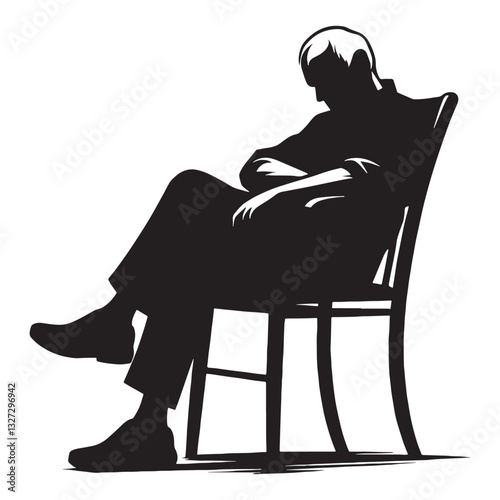 Sunset Nap Old Man Sleeping on Chair silhouette, resting beneath the golden sky - Old Man illustration - Minimalist Old Man vector - Dreaming old man
