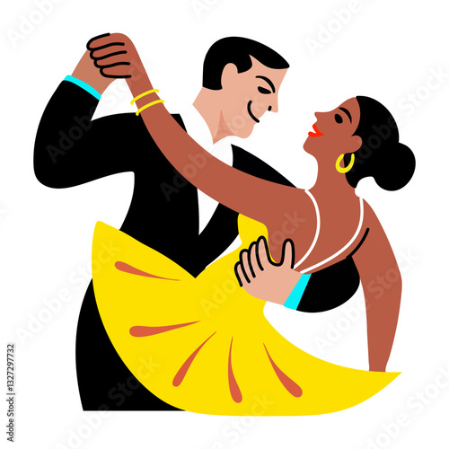 A couple performing ballroom dance, flat style sticker