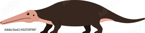 A stylized prehistoric creature with a long snout and a streamlined body in a flat design style, showcasing vibrant colors in vector art
