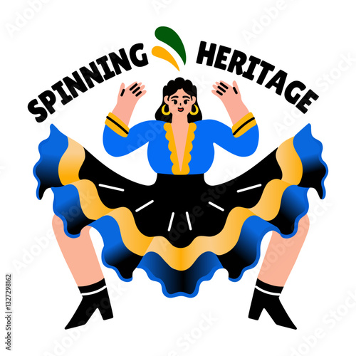 A character performing heritage dance, flat style sticker