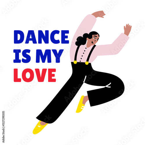 A character doing modern dance, flat style sticker