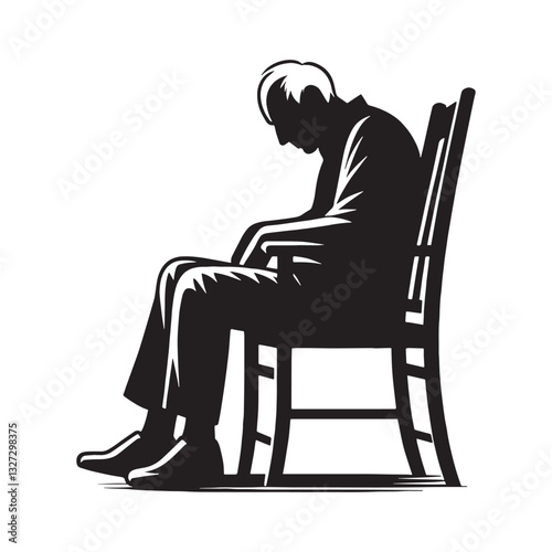 Nap Time Old Man Sleeping on Chair silhouette, recharging for another day - Old Man illustration - Minimalist Old Man vector - Relaxed elder
