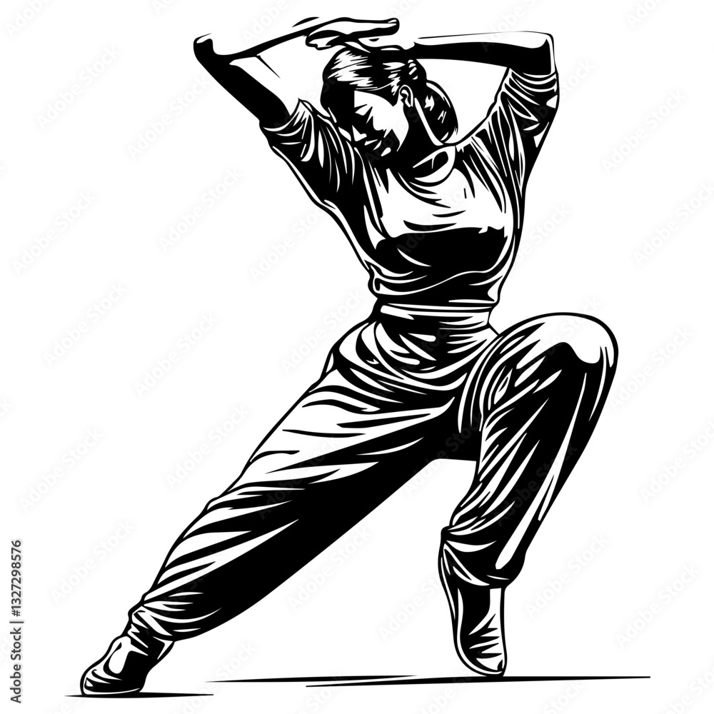 Fototapeta premium Silhouette of a Dancer Highlighting Energetic Hip Movements and Rhythmic Step