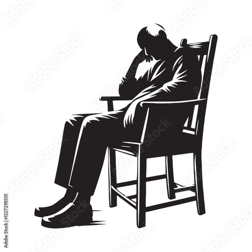 Tired Old Man Sleeping on Chair silhouette, sinking into a deep slumber - Old Man illustration - Minimalist Old Man vector - Aging presence
