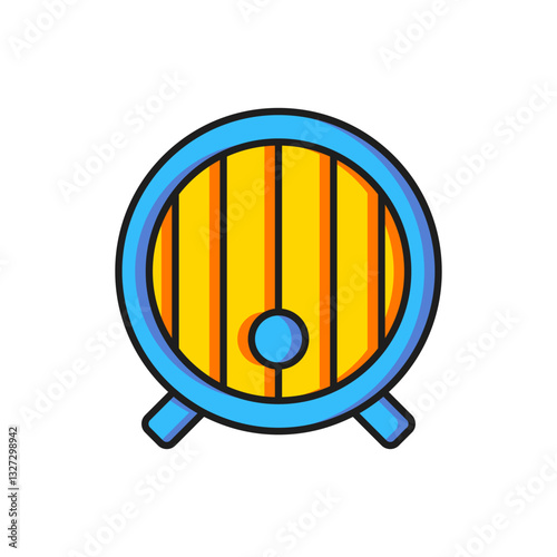 Color Wooden barrel icon isolated on white background. Alcohol barrel, drink container, wooden keg for beer, whiskey, wine. Flat filled outline style with shadow. Vector