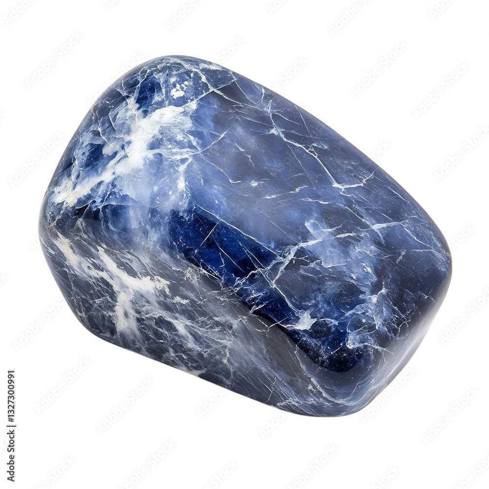 Polished Sodalite Stone with Deep Blue Color and White Vein Isolated on Transparent Background
