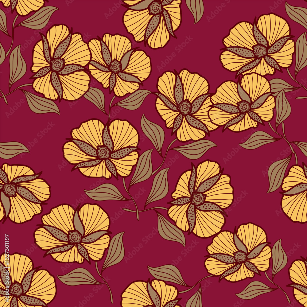 Exotic hand drawn flowers, seamless patterns with floral for fabric, textiles, clothing, wrapping paper, cover, banner, home decor, abstract backgrounds. Vector illustration Exotic hand drawn flowers, seamless patterns with floral for fabric, textiles, clothing, wrapping paper, cover, banner, home decor, abstract backgrounds. Vector illustration