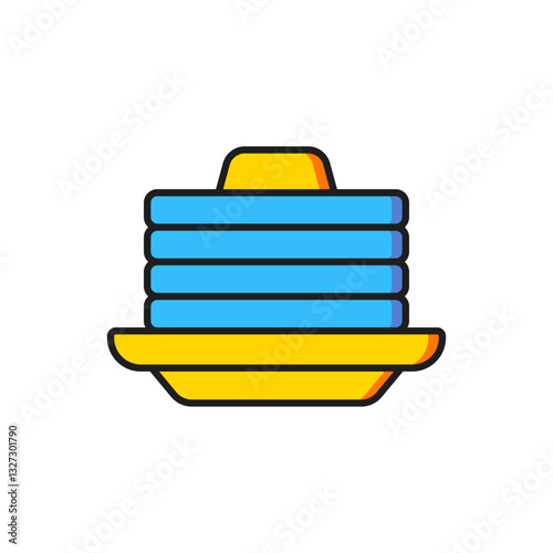 Color Stack of pancakes with honey icon isolated on white background. Breakfast concept. Flat filled outline style with shadow. Vector