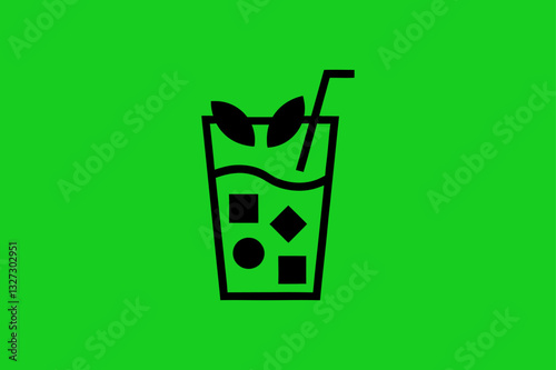 juice glass drink with straw icon  Logo vector juice bar design simple outline and black filled color illustration
