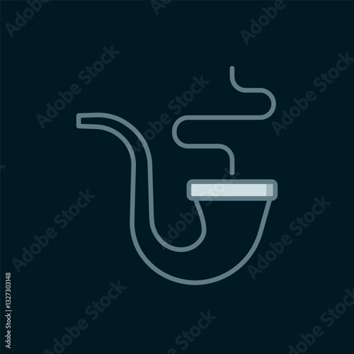 Line Smoking pipe with smoke icon isolated on black background. Tobacco pipe. Flat filled outline style with shadow. Vector