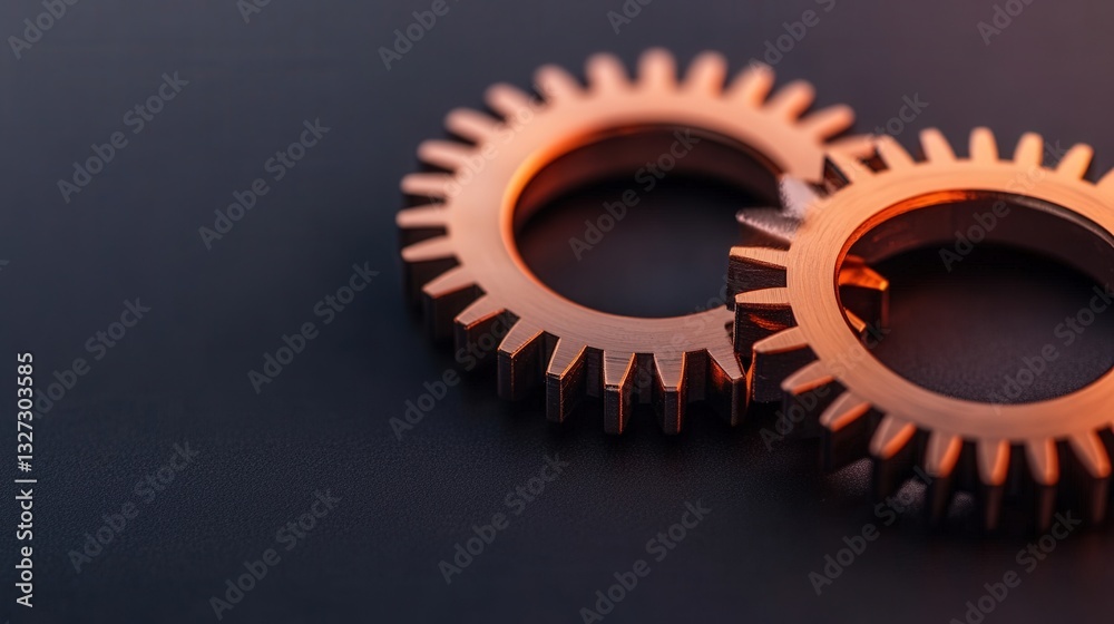 Metallic gears with a glowing edge effect, interlocking against a dark background, symbolizing brand cooperation, teamwork, efficiency, and seamless business operations with copy space for text Metallic gears with a glowing edge effect, interlocking against a dark background, symbolizing brand cooperation, teamwork, efficiency, and seamless business operations with copy space for text