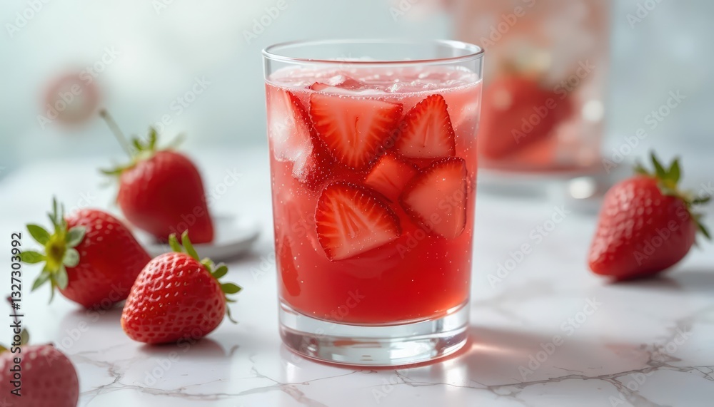 Refreshing Strawberry Drink with Ice Cubes and Fresh Strawberries Refreshing Strawberry Drink with Ice Cubes and Fresh Strawberries