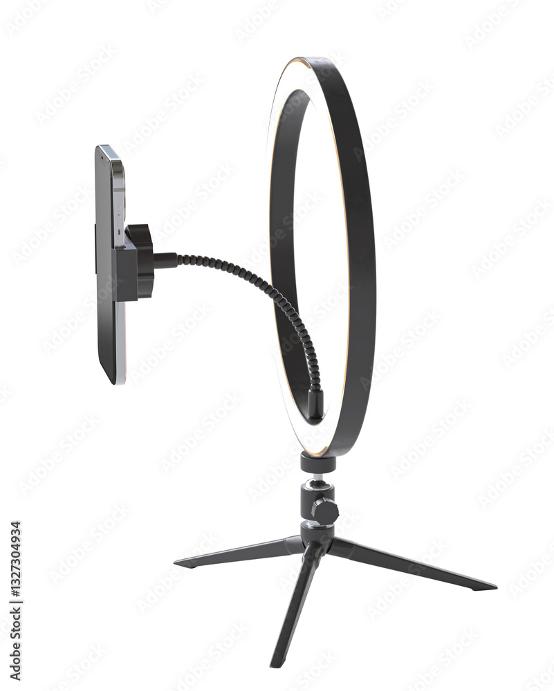 Modern ring light with tripod and flexible smartphone holder Modern ring light with tripod and flexible smartphone holder