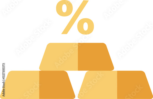 Gold bullion bars stacked with a percentage symbol above them in a minimal and flat design style vector illustration