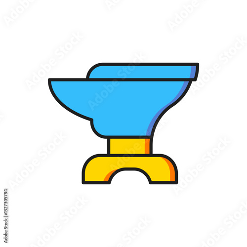Color Anvil for blacksmithing and hammer icon isolated on white background. Metal forging. Forge tool. Flat filled outline style with shadow. Vector