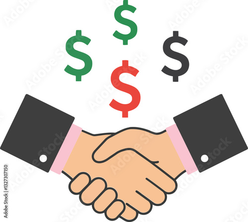 Obraz na płótnie Handshake between two business partners in a minimal style with dollar signs representing success and agreement in vector art w salonie