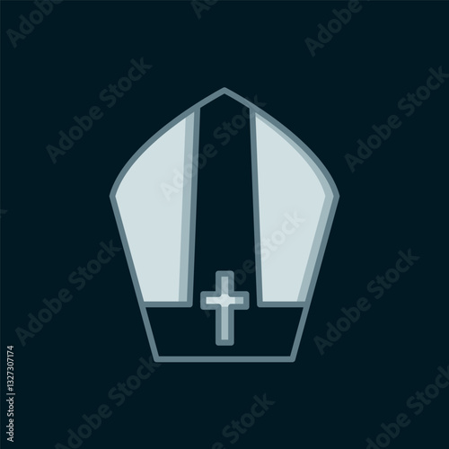 Line Pope hat icon isolated on black background. Christian hat sign. Flat filled outline style with shadow. Vector