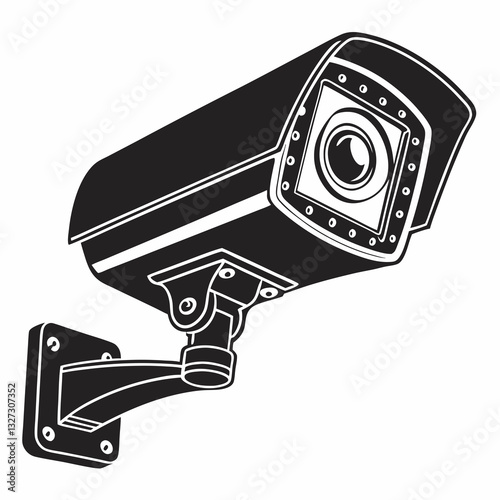 Security Surveillance Camera Silhouette on Black White Background