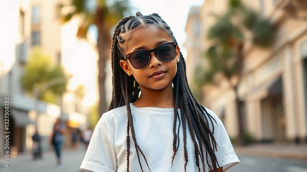 custom made wallpaper toronto digitalConfident Young Girl with Braided Hair and Sunglasses in Urban Setting on a Sunny Day