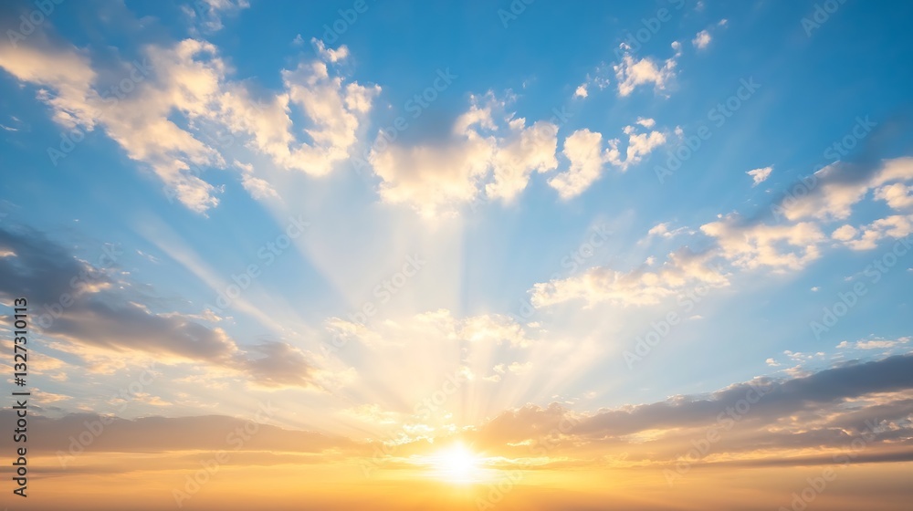 Fototapeta premium Stunning Sunrise Over a Clear Sky Creating Beautiful Ray Patterns and Warm Colors : Generative AI