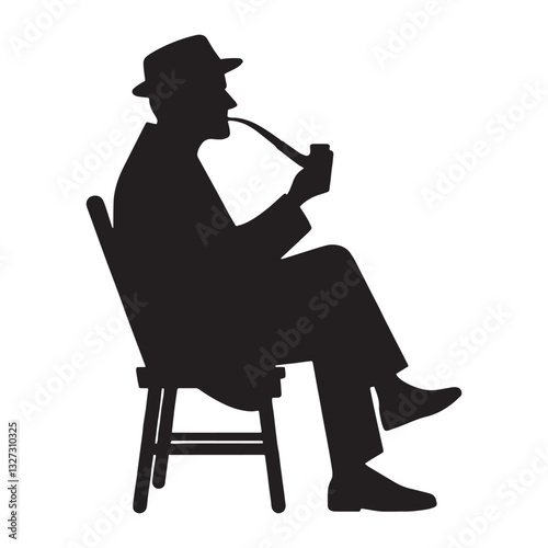 Gentlemanly Old Man Smoking a Pipe silhouette, embodying refined taste - Old Man illustration - Minimalist Old Man vector - Classic figure
