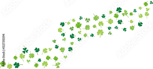 Green clover leaves flying floating isolated decoration freshening Saint Patrick's Day border