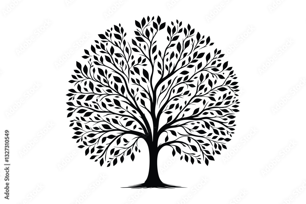 Naklejka premium Minimalist Black Silhouette Tree Vector Nature Clipart Isolated Tree Illustration