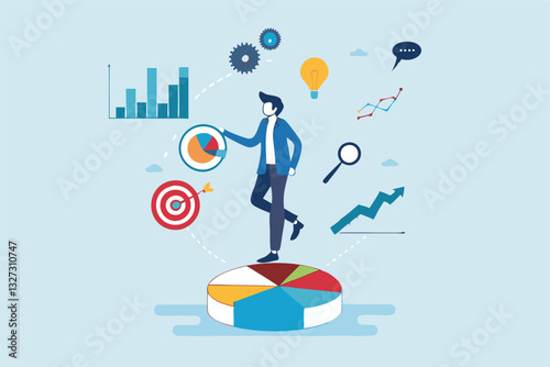 Data analysis, datum analytics or customer insight, graph and chart statistics diagram, forecasting model, predictive or data visualization concept, businessman working with data on computer laptop.