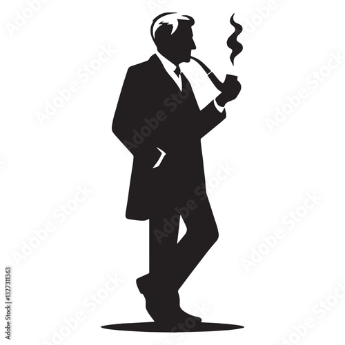 Pensive Old Man Smoking a Pipe silhouette, an elder lost in thought - Old Man illustration - Minimalist Old Man vector - Thinking figure
