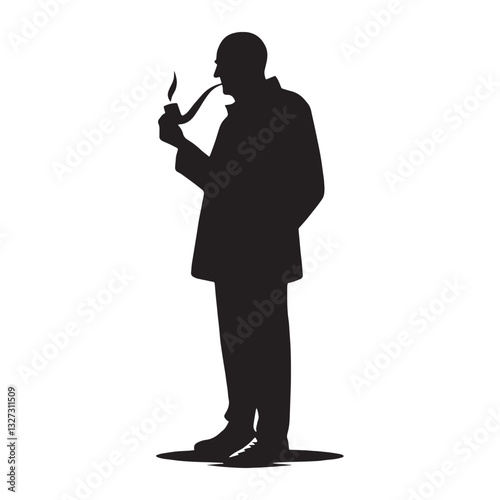 Retired Gentleman Old Man Smoking a Pipe silhouette, enjoying the quiet moments - Old Man illustration - Minimalist Old Man vector - Classic elder
