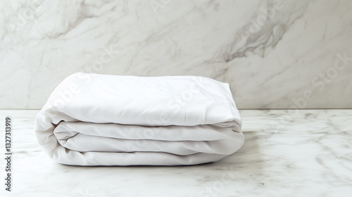 Neatly Folded White Bedsheet on a Marble Surface