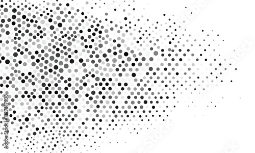 Vector background with random black dots on a white background, with dots in different sizes and shades of gray. Abstract, minimalistic, and simple design concept
