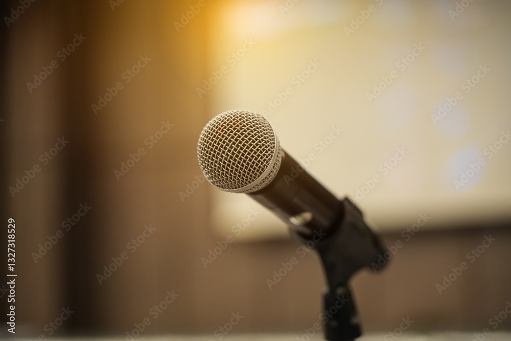 Fototapeta premium Microphone close up on stage for Organizing training seminars.
