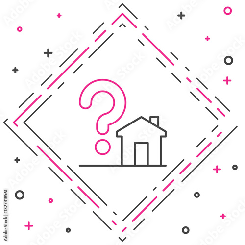 Line House with question mark icon isolated on white background. Housing problems, questions. Colorful outline concept. Vector