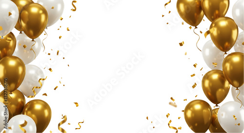 Celebrating with White and Gold Balloons and Confetti transparent background