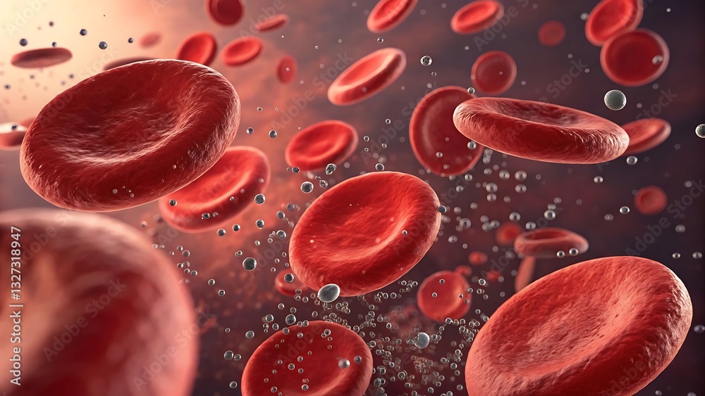 Fototapeta premium Close-Up View of Red Blood Cells in Plasma Background