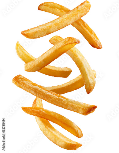 French fries falling on transparent background photo